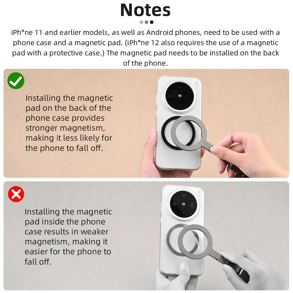 Flymile Magnetic Selfie Stick Tripod for Magsafe iPhone 16 15 14 13 12 Pro Max Samsung Phone Foldable Desktop Tripod 1/4" Holes